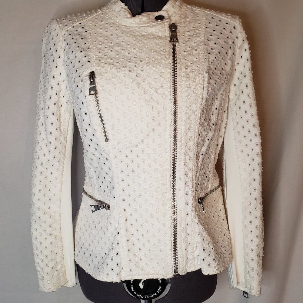 Rebecca Taylor Punched Denim Moto Jacket Size 2